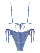 ZAFUL Vintage Gingham Lace Trim Bowknot Decor Halter Triangle Tie Side Bikini Set